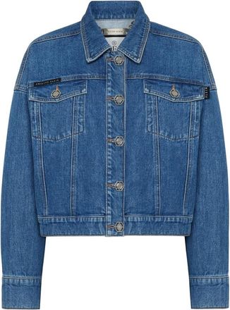 Philipp Plein Denim Cropped Jas Crystal Franjes - Dames - Spijkerjassen - Blauw - M - Denim - Jassen
