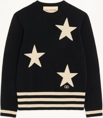 Valentino Valentino wool crewneck jumper with star motif and VLogo embroidery