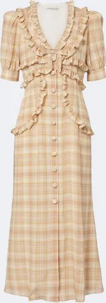 Alessandra Rich Ruffled plaid silk midi dress