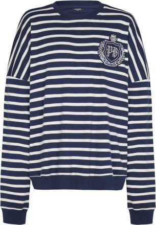 Balmain Katoenen College Emblem sweatshirt met Breton strepen - Heren - Sweatshirts - Blauw - L - Katoen - Hoodies & sweatvesten
