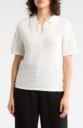 Adrianna Papell Pointelle Short Sleeve Sweater in Ivory at Nordstrom Rack, Size X-Large