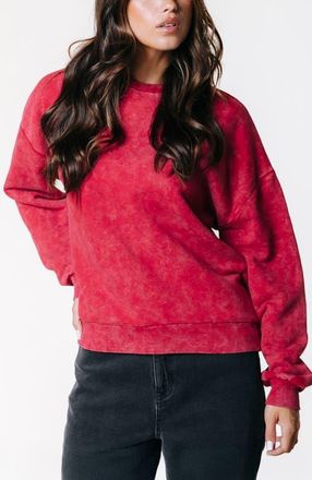 Colourful rebel Rebel Braid Acid Wash Dropped Shoulder Sweat in Red at Nordstrom, Size X-Small Eu