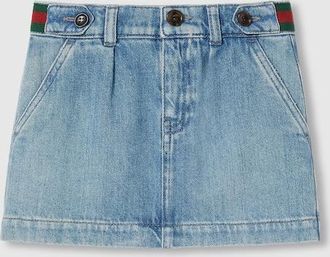 Gucci Kids - Denim Mini Skirt With Web, Blue