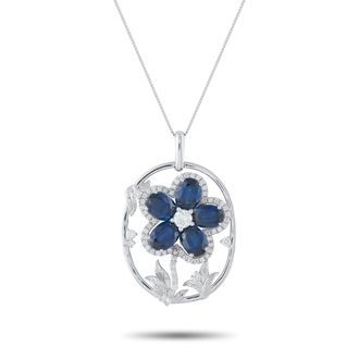Luxury Bazaar Platinum 1.26ct Diamond and Sapphire Flower Pendant Necklace MF21-062226