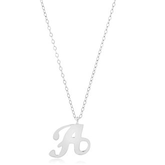 MAX + STONE 10k Solid White or Yellow Gold Dainty Script Initial with Extendable Necklace, 16+2 inches
