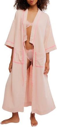 Free People Close to Home Cotton Flannel Robe in Neon Peach at Nordstrom Rack, Size X-Small/small