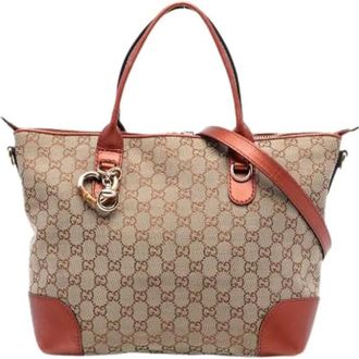 Gucci Pre-owned Handbags, female, Beige, Size: ONE SIZE Pre-owned Canvas Satchel