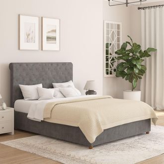 Aspire Home Accents Taylor Ottoman Storage Bed Frame in Plush Velvet Fabric in Grey | Size: Double