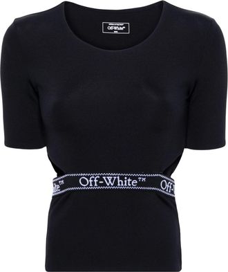Off-white logo-tape open-back T-shirt - women - Polyamide/Elastane - S - Black