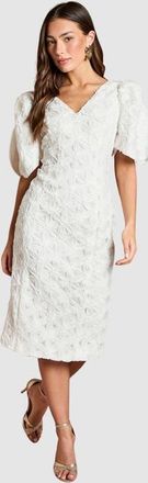 Coast Floral Pleated Puff Sleeve Pencil Dress in Ivory at Nordstrom, Size 12