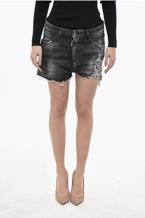 Dsquared2 Stretch Denim Shorts With Frayed Hem size 38