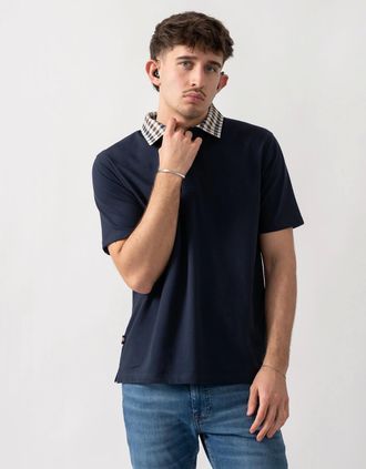 Aquascutum Mens Aquascutum Mens Club Check Collar Polo Shirt - Navy 11 - Black - Size: 38