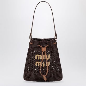 Miu Miu Mini cocoa-coloured woven fabric bucket bag
