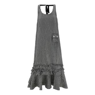 Ganni Crinkled Check Long Dress - Dames - Casual kleedjes - Veelkleurig - S - Katoen - Kleedjes