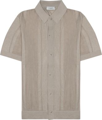 Paolo Pecora Button-Down Short-Sleeve Shirt With Textured Knit And Vertical Stripes