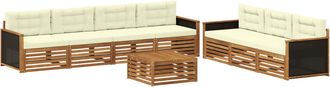vidaXL Conjunto De Sof&aacute;s De Exterior 8 Uds. Natural Y Crema Poli&eacute;ster Vidaxl