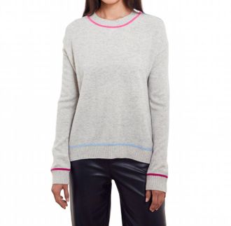 Isla Bonnie Curved Hem Crew Sweater In Silver Multi