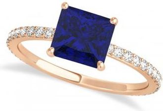 Allurez Princess Blue Sapphire & Diamond Hidden Halo Engagement Ring 18k Rose Gold (0.89ct)