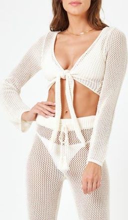 L*Space Los Cabos Open Stitch Cover-Up Crop Top in Cream at Nordstrom Rack, Size X-Small