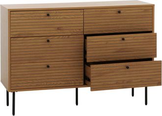 Hhg Cómoda HHG 304, mueble aparador, 6 cajones, estilo escandinavo metal madera melamina mvg 85x120x40cm, natural