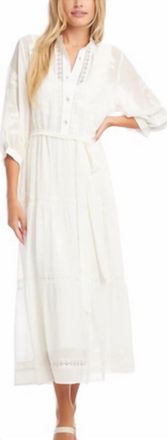 Karen Kane White Tiered Maxi Dress With Tie Front