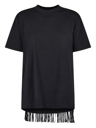 Sportmax fringe-detail T-shirt - women - Cotton - S - Black