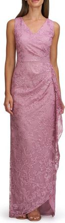 JS Collections Blakely Floral Embroidery Ruched Gown in Lilac at Nordstrom, Size 16