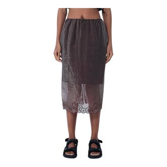 Cecilie Bahnsen Midi Skirts, female, Brown, Size: 2XS Embroidered Sheer Overlay Skirt
