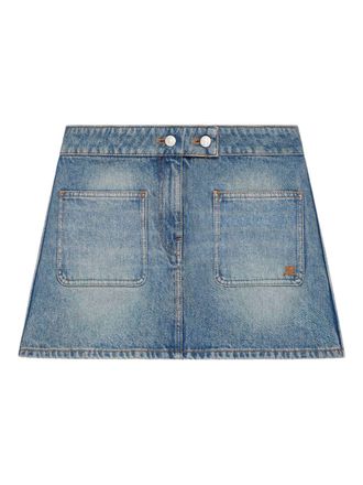 Courr&egrave;ges A-line Mini Denim Skirt with Double-Button Closure
