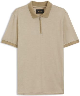 BOSS Regular-fit polo shirt in wool with zipper placket
