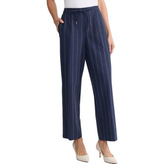 Jones New York Stripe Tie Waist Linen Blend Pants in Pacific Navy/Natural White at Nordstrom, Size X-Small