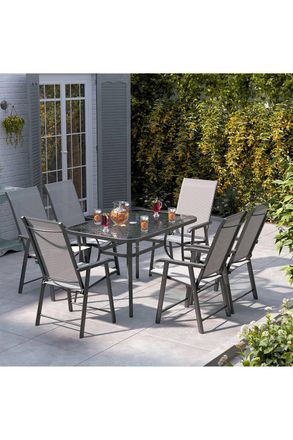 Living and Home 6 Seater Outdoor Garden Dining Table and Chairs Set in Black