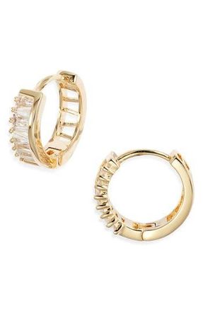 Nordstrom Trillion Cubic Zirconia Huggie Hoop Earrings in Clear- Gold at Nordstrom Rack