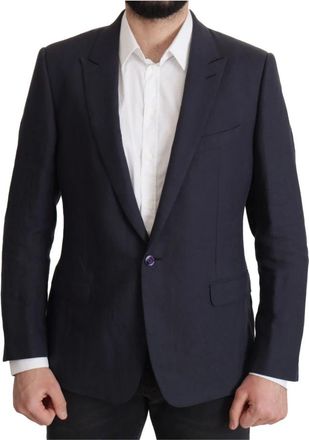 Dolce & Gabbana Elegante linnen blazer met pieklapel - Heren - Blazers - Blauw - 3XL - Linnen - Jassen