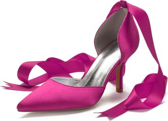 Generic Wedding Bridal Shoes Womens High Heel Pointed Toe Bridal Stiletto Office Special Dress Party Shoes 8Cm,Rose red,10 UK