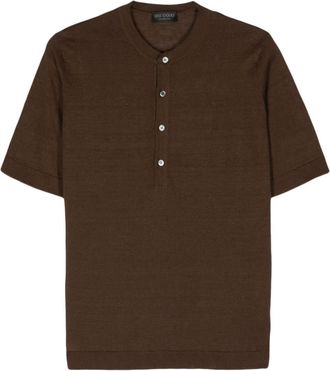 Dell'Oglio Henley short-sleeve T-shirt - men - Cotton/Linen/Flax - 52 - Brown
