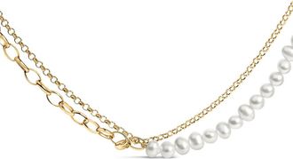 House of Brilliance 18K Yellow Gold Vermeil Cultured Pearl Strand Necklace with Rolo and Paperclip Chain in Yellow Gold Over Silver at Nordstrom