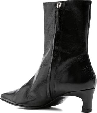 Alohas Pointed-Toe Calf Leather Kitten Heel Ankle Boot - Black