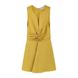 Elisabetta Franchi Short Dresses, female, Yellow, Size: XL Duchess Satin Dress with Jewel Detail