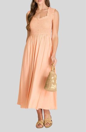 Blu Pepper Smocked Midi Dress in Light Orange at Nordstrom Rack, Size Medium