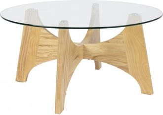 White Label Mesa de centro de madera clara y cristal D 80