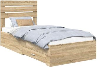 vidaXL Bed Frame Sonoma Oak and Silver 75 x 190 cm Engineered Wood vidaXL