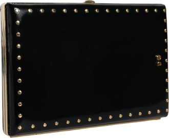 Dolce & Gabbana Womens Black Leather Studs Gold Frame Clutch Evening Purse Bag