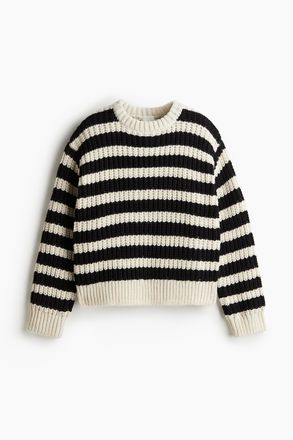 H&M Gerippter Oversize-Pullover - Schwarz