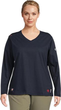 Ariat Plus Size FR AC Crew Top Womens Clothing Navy : 1X, Cotton