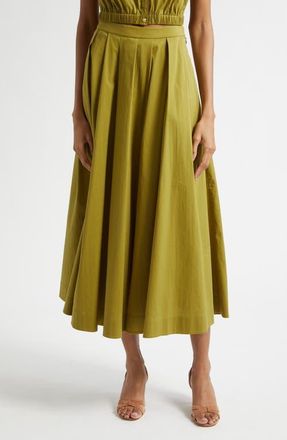 Cinq &agrave; Sept Doran Pleated Midi Skirt in Dark Cardamom at Nordstrom, Size 00