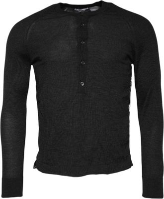 Dolce & Gabbana Mens Henley Knit Pullover Sweater - Black Cashmere - Size EU 44 (Mens)