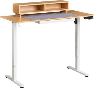 Beliani Escritorio De Altura Regulable El&eacute;ctrico Para Usar De Pie O Sentado Moderno 120 X 60 Cm Puerto Usb Tablero Marr&oacute;n Y Patas Blancas Lucama