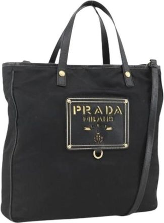 Prada Pre-owned Tote Bags, female, Black, Size: ONE SIZE Pre-owned Vintage Nylon Tote Bag