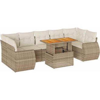 vidaXL Set De Sof&aacute;s De Jard&iacute;n Y Cojines 8 Piezas Rat&aacute;n Sint&eacute;tico Beige Vidaxl